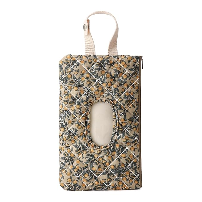 ETOYA Canvas Floral Quilted Wipe Dispenser Portable Wet Wipe Pouch for Mom(Green) (style2)