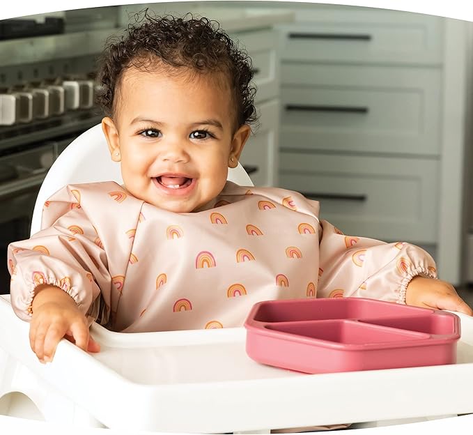 Tiny Twinkle Silicone Suction Baby Plate, Suction Grip Divided Dish for First Foods and Self-Feeding Toddlers, Baby Led Weaning Supplies for Independent Eating (Burgundy Plate)
