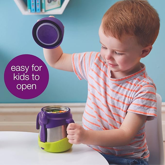 b.Box Insulated Food Jar with Spork for Toddlers | Easy Open Container for Toddlers | Stainless Steel, 5hrs + of Perfect temperatures | Dishwasher Safe, BPA Free (Lemon Sherbet, 11 oz)