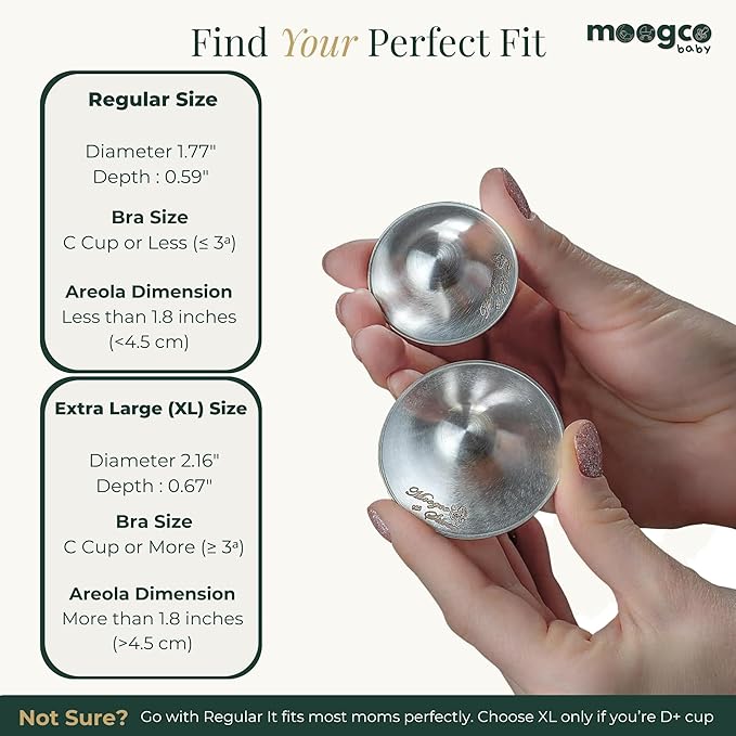 MOOGCO The Original Silver Nursing Cups - Nipple Shields for Breastfeeding Newborn - Breastfeeding Essentials - Solid 925 Sterling Silver Nipple Covers (Regular Size, Set of 2)