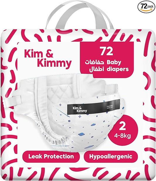 Kim & Kimmy Eco Diapers, Size 2, 9-18 lbs, 72 Diapers - 12 Hour Leak Protection, No Rashes, Hypoallergenic, Ultra-Soft & Highly Absorbent - Cruelty Free & Vegan - Space Travel