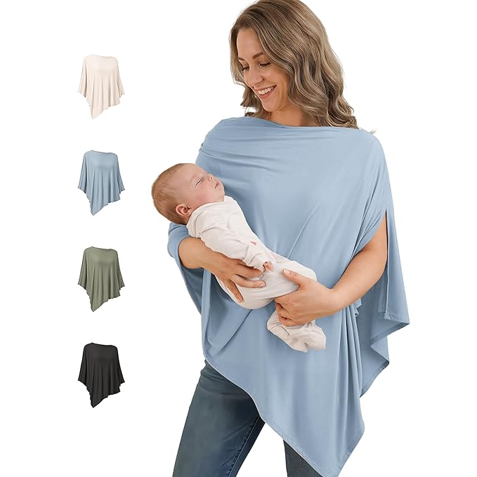 Konssy Nursing Cover for Breastfeeding, 360° Full Privacy Breathable Breastfeeding Cover, Multi-use Carseat Canopy(Blue)
