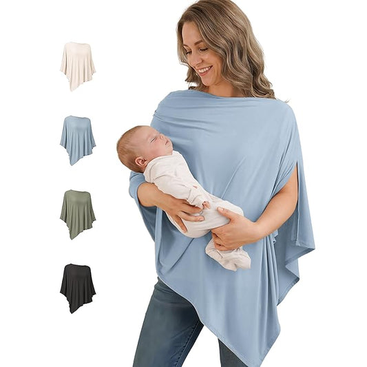 Konssy Nursing Cover for Breastfeeding, 360° Full Privacy Breathable Breastfeeding Cover, Multi-use Carseat Canopy(Blue)