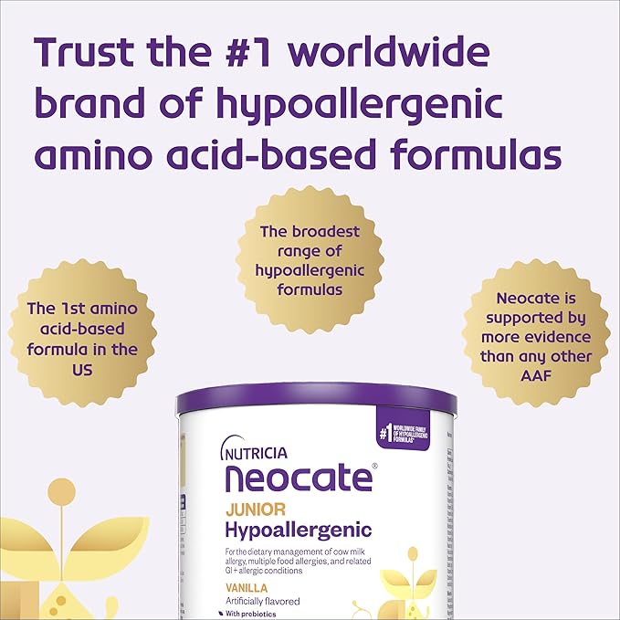 Neocate Junior - 1+ years - Hypoallergenic Toddler Formula for Food Allergy Relief - Nutritionally Complete Dairy Free Formula - Vanilla, 14.1 oz (4-Pack)