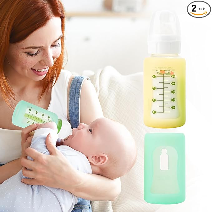 2PCS Silicone Baby Bottle Sleeves for Dr. Brown Bottles 4 oz, Silicone Bottle Covers Replacement for Dr. Brown Glass Bottles, Narrow Sleeve with a Cutout, Dishwasher Freezer Microwave Safe