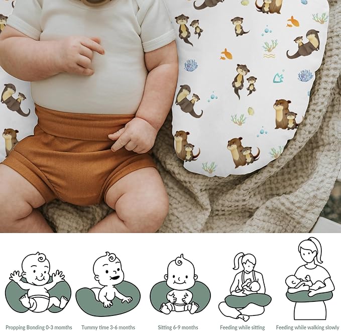 Cute Otters Family Baby Nursing Pillow Covers for Boy Girl Sea Otters Fishes Corals Conches Nursery Pillowcase for Breastfeeding Pillows Ocean Animals Soft Stretchy Slipcovers for Newborn Infant
