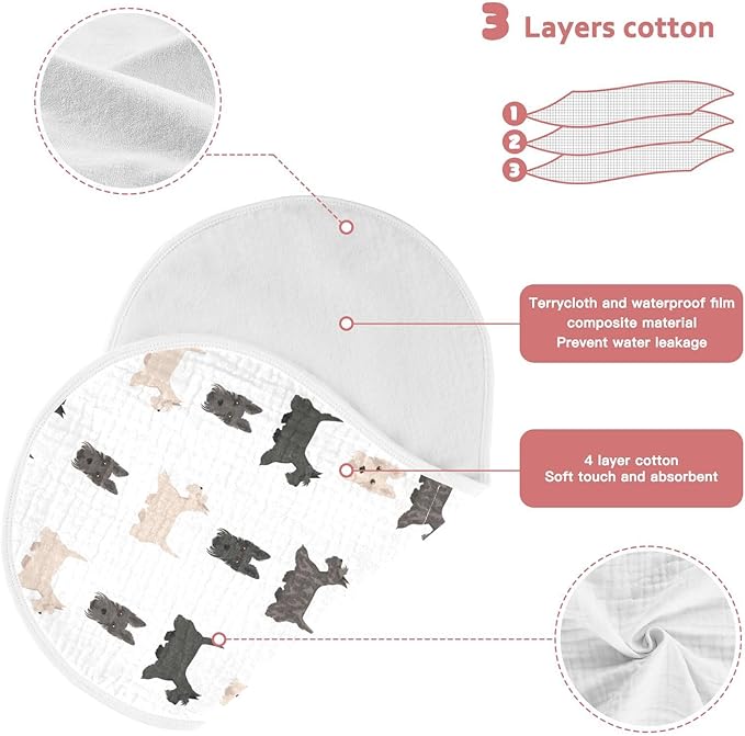 vvfelixl Muslin Burp Cloths Scottish Terrier Dogs Baby Washcloths for Baby Girl Boys 2 Pack