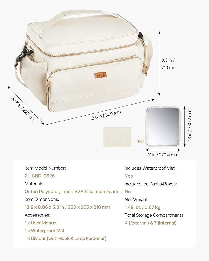 VEVOR Breast Pump Bag, Breast Feeding Bag with Waterproof Mat, Compatible with Spectra S1 & S2, Pumping & Breastmilk Storage, Portable Pump Carrying Case for Work, Travel and Family Use, Beige