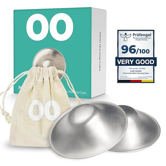 The Original Silver Nursing Cups by LoveNoobs, Nipple Shields for Breastfeeding Newborn, 999 Grade Silver Nipple Covers Breastfeeding, Regular Size
