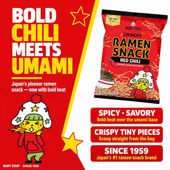 Baby Star Crunchy Ramen Snack Tiny (Red Chili)
