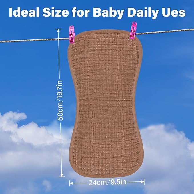 Muslin Baby Burp Washable Cloths Sets for Girl Boy Large, 8 Pack 100% Cotton Burp Clothes Absorbent Easy to Dry for Newborn Unisex 20 x 10 Inches(Orange)