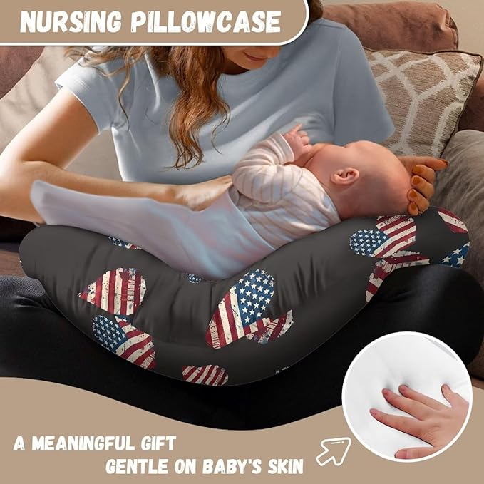 America Flag Nursing Pillow Cover Heart Shape Flags Fits The Original Support for Breastfeeding, July 4th Bottle Feeding Slipcover for Breastfeeding Pillows