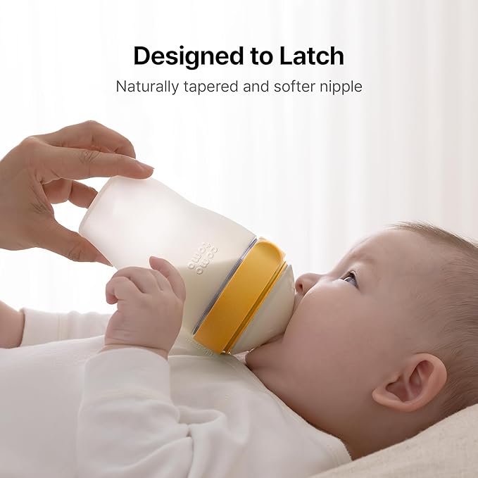 Comotomo Silicone Baby Bottle Gen 2 – 2026 Release (8oz) – Soft, Wide-Neck Bottle for Comfortable Feeding with Dual Anti Colic Vents (Includes Medium Flow Nipples), Yellow (Double Pack)