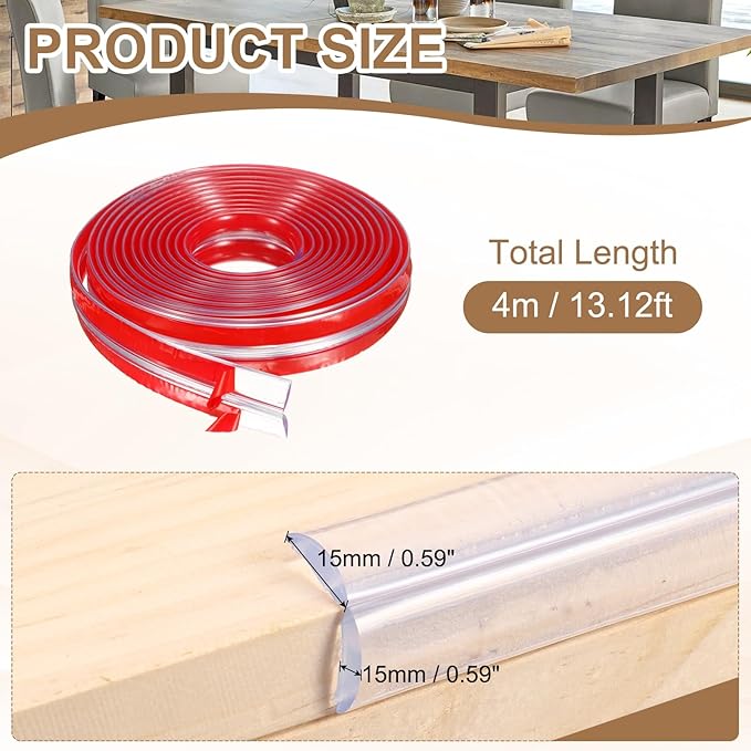 uxcell Edge Protector, 13.1ft (4M) x 0.6" (15MM) Clear Furniture Corner Guard PVC Strong Adhesive Proofing Edge Safety Bumpers with 4 Corners Guards for Table Cabinets