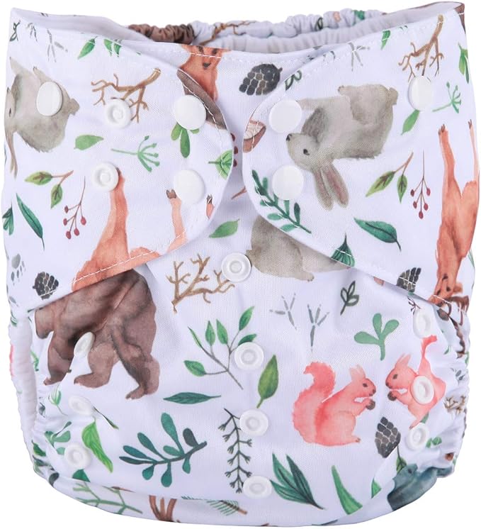 2 to 7 Years Old Junior Big Cloth Diaper Nappy Pocket Reusable Washable (Watercolor Animals)