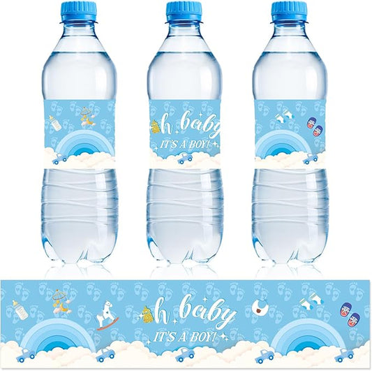 NQEUEPN 50pcs Baby Shower Water Bottle Labels, Waterproof Decorative Water Bottle Labels Personalized Water Bottle Wrap Stickers for Baby Shower Party Decorations (Boys Style 2)