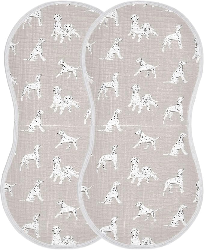 Dalmatian Dogs Muslin Burp Cloths for Baby Boys and Girls - 2-Pack Ultra Absorbent Muslin Washcloths, Newborn Towel, Milk Spit Up Rags, Burp Cloth Bibs for Unisex, 22 x 11 Inch