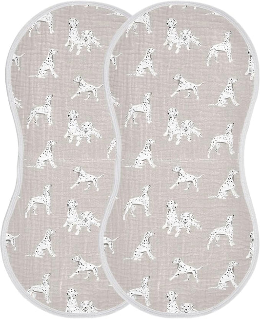 Dalmatian Dogs Muslin Burp Cloths for Baby Boys and Girls - 2-Pack Ultra Absorbent Muslin Washcloths, Newborn Towel, Milk Spit Up Rags, Burp Cloth Bibs for Unisex, 22 x 11 Inch