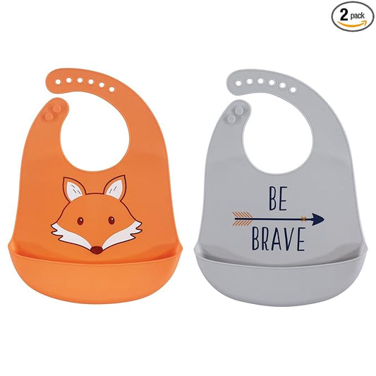 Hudson Baby Unisex Baby Silicone Bibs, Fox, One Size