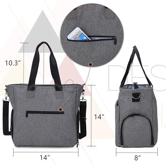 Teamoy Breast Pump Tote Bag,Compatible with Spectra S1/S2, Medela, Cooler Bag, Dark Gray | 14" Laptop Sleeve, Built-in Pockets, Breastfeeding Moms, Work Tote Bag, Pumping Bag
