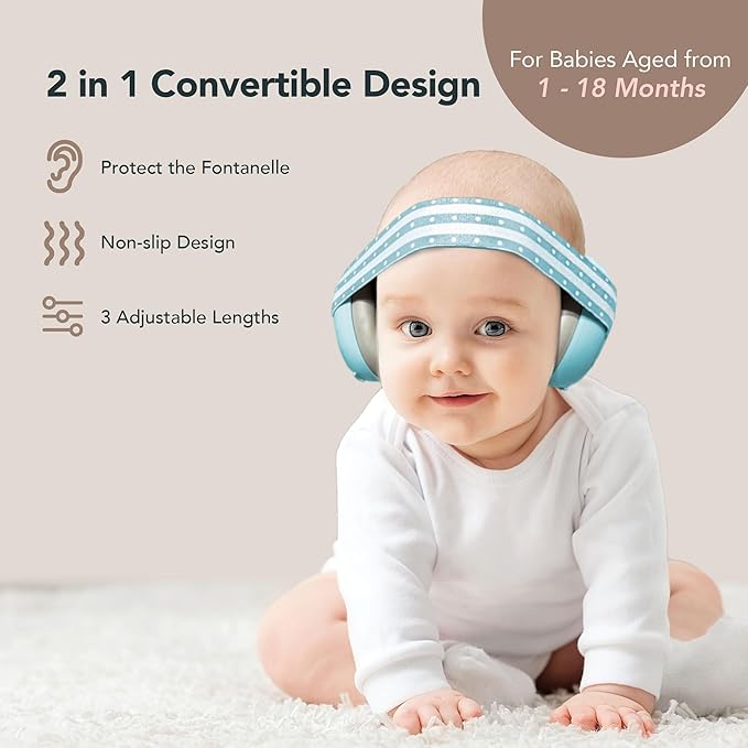 Moonybaby 2-in-1 Baby Ear Protection, Comfortable Headphones, Noise Cancelling, Adjustable Baby Headphones with Stretchy Band