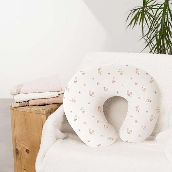 Muslin Nursing Pillow Covers, 2 Pack, Soft & Adorable Slipcovers with Zipper Closure, 100% Cotton Covers for Breastfeeding Pillows (Pink, Flower)