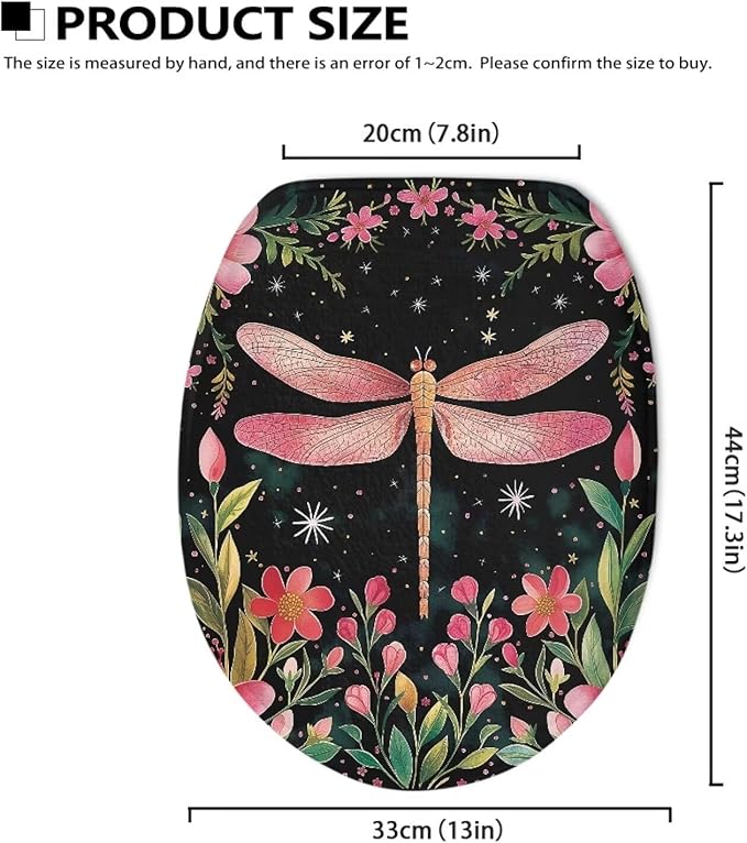 Dragonfly Toilet Seat Covers for Bathroom Polyester Fabric Soft and Breathable Toilet Lid Cover Polyester Fabric Universal for Most Toilet Bowl Lids