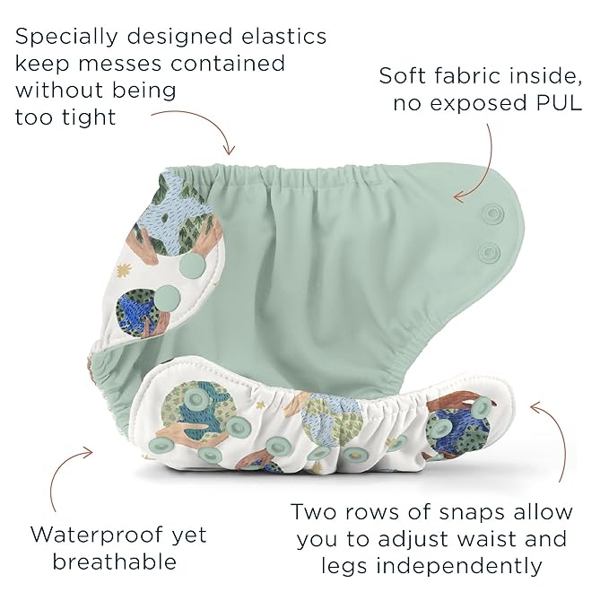 Esembly Cloth Diaper Cover - Reusable Swim Diaper, Waterproof, Breathable - Adjustable Outer Layer Over Absorbent Inner for Blowout Protection - Mist, Size 1 (7-17lbs)
