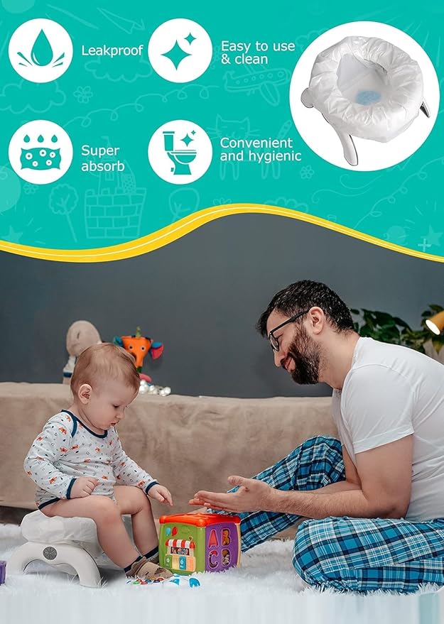Newnice 90 Packs Disposable Potty Liners with 200ML Absorbent Pads, Travel Toilet Refill Bags Compatible with OXO Tot 2-in-1 Go Potty, Fits Most Toddler & Kids Potty Chairs for Training