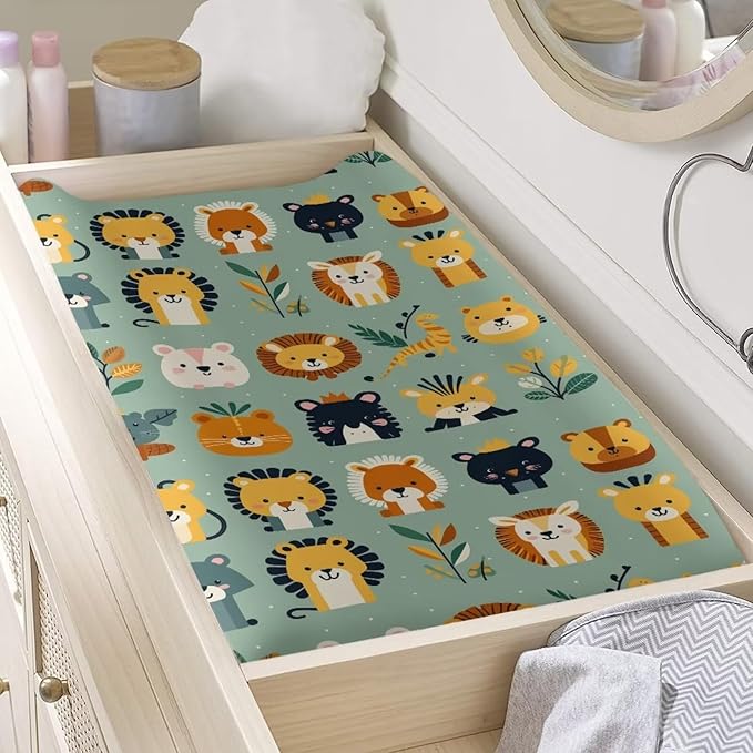 Jungle Animals Diaper Changing Pad Covers for Baby Boys Girl Lion Tiger Giraffe Changing Mat Cover Infant Newborn Changing Table Sheet Fitted 32”x16” Changing Pad Covers