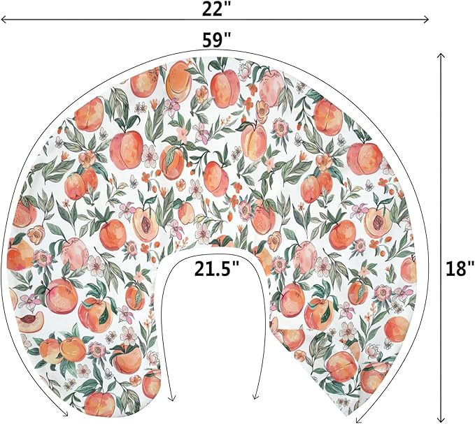 Vintage Peaches Baby Nursing Pillow Covers for Boy Girl Retro Peach Flowers Leaves Nursery Slipcovers for Breastfeeding Pillows Sweet Spring Summer Fruit Soft Stretchy Covers for Newborn Infant