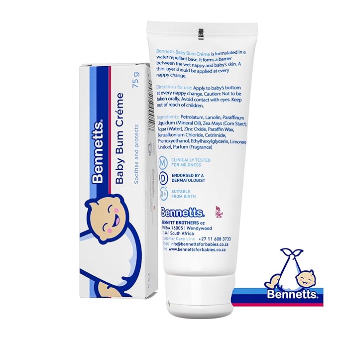 Bennetts Baby Bum Cream 75ml – Water-Repellent Diaper Barrier Cream for Newborns – Protects Against Nappy Rash & Redness