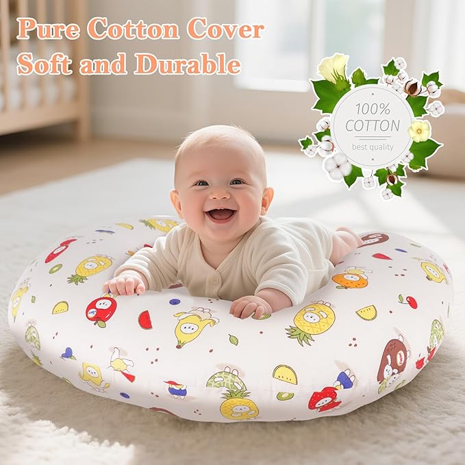 Ergonomic Nursing Pillow for Breastfeeding & Bottle Feeding, Breastfeeding Pillow to Reduce Back Neck Strain, Suitable for Breastfeeding Mom & Baby, Washable Cotton Cover(Fruit)