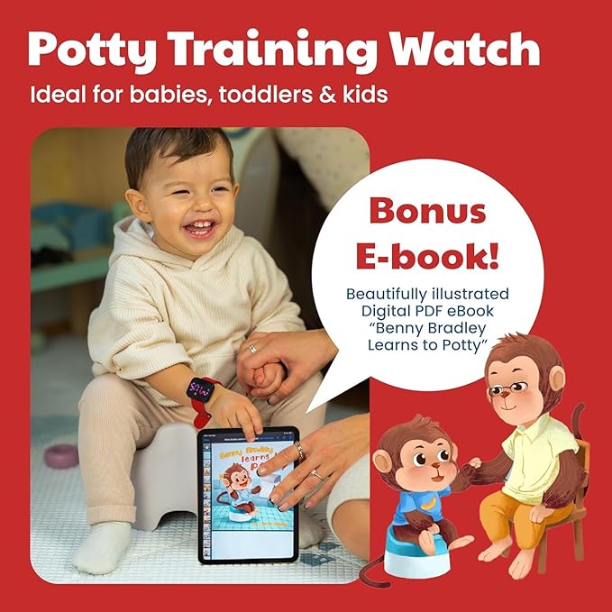 Potty Training Watch for Kids V4 – A Water Resistant Toilet Reminder Device for Boys & Girls to Train Your Toddler with Fun/Musical & Vibration Interval Reminder with Potty Training eBook (Red)