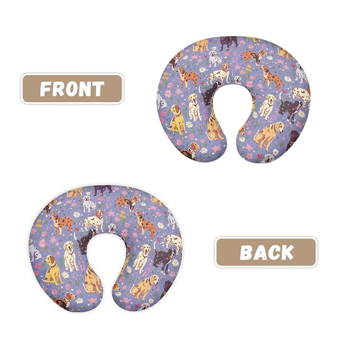 Jeiento Cute Dog Theme Pillow Covers Comfortable Pillowcase Floral Puppy Feeding Pillow Covers,Purple Breastfeeding Pillow Slipcover Fits U-Shaped Nursing Pillow