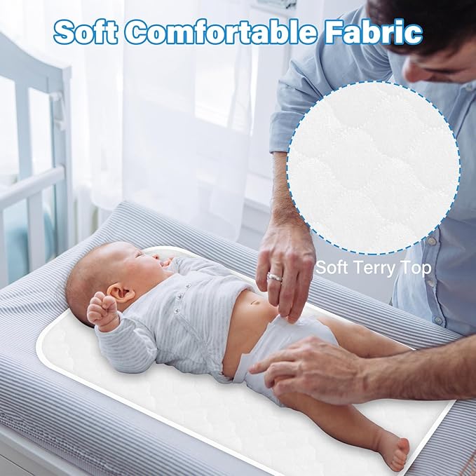 Baby Thicker Diaper Changing Quilted Pad Liner, Non-Slip 3 Pack Heavy Absorbency Reusable Incontinence Pads for Kids Changer Washable Underpads(FDYQ)