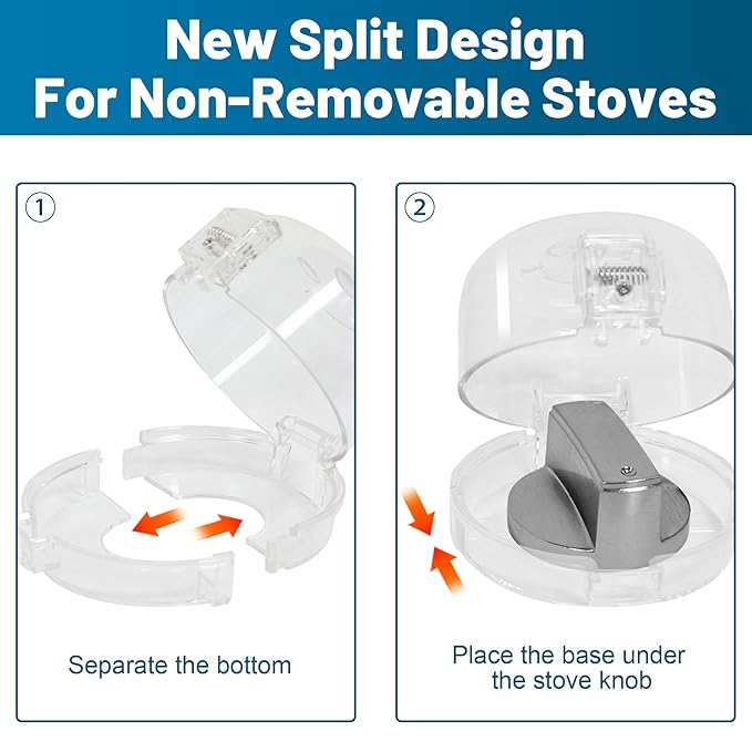 Childproof Stove Knob Covers, Oven Knob Covers for Child Safety 5+1 Pack,Clear Stove Knob Safety Covers & Gas Stove Locks, Heat-Resistant Adhesive,Double-Key Baby Proof Covers for Gas/Electric Burners