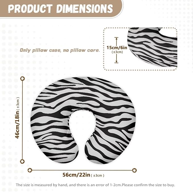 Grey Zebra Stripes Nursing Pillow Cover for Baby Boy Girl Slipcover for Breastfeeding Pillows, Soft and Stretchy Safely Breastfeeding Pillow Cover