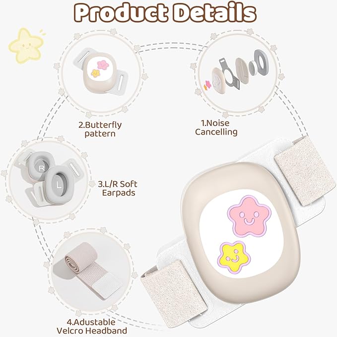 YomauiYee Baby Noise Cancelling Headphones,Infant Earmuffs with Star Pattern, Infant Ear Protection for Toddler 0-48 Months,Baby Travel Essentials for Airplane/Improves Sleep