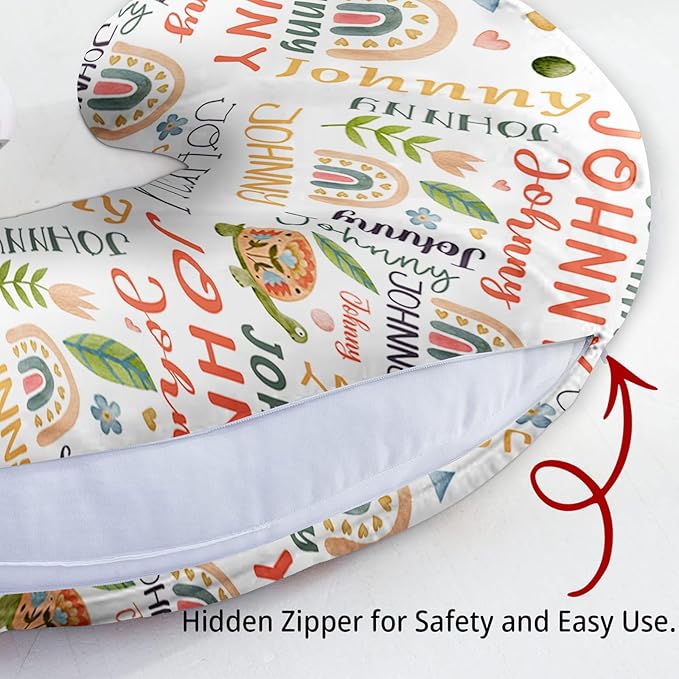 Baby Nursing Pillow Cover - Personalized Name Breastfeeding Pillow Cover with Turtle Pattern, Stretchy Removable U-Shaped for New Moms, Soft Breathable Slipcover for Infant Boys Girls