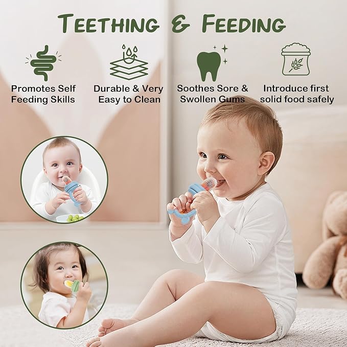 Baby Breastmilk Popsicle Molds & Fruit Feeder (2 Pack), Baby Food Freezer Tray Storage Containers, Silicone Teething Pacifier Feeder and Teether for Babies - Sky Blue