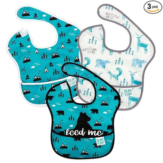 Bumkins Bibs for Girl or Boy, SuperBib Baby and Toddler for 6-24 Months, Essential Must Have for Eating, Feeding, Baby Led Weaning Supplies, Mess Saving Catch Food, 3-pk Outdoors and Wildlife
