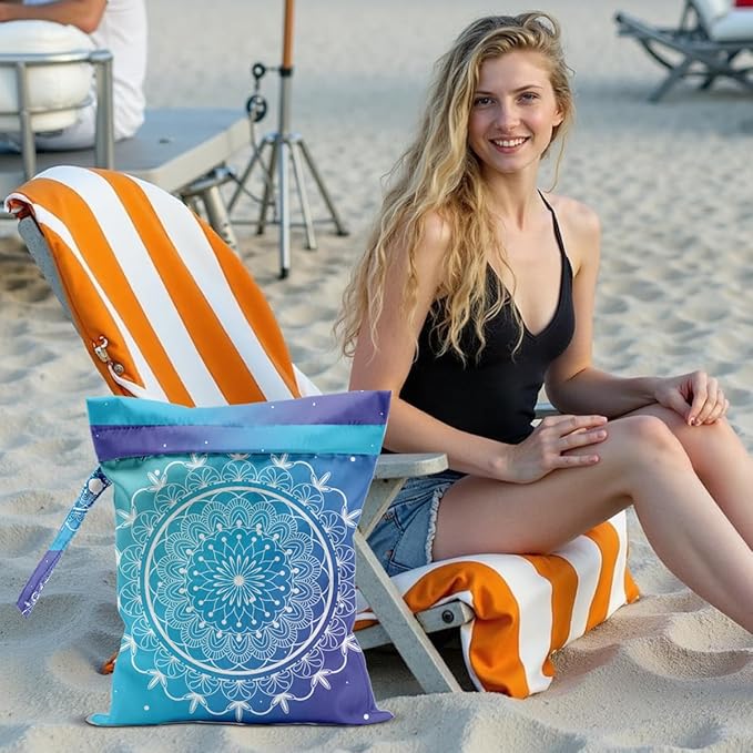 Mandala Large Wet Bag Travel Laundry Bags - Waterproof with Handle, Washable Dirty Clothes Bags for Travel, Wet & Dry, Gym Bag, Swimming Pool, College Dorm