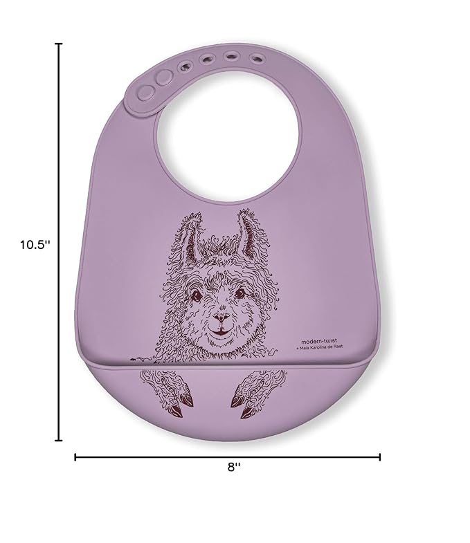modern-twist Bucket-Bib 100% Food-Grade Silicone, Waterproof and Reusable, Mama Llama – Lovely Lavender
