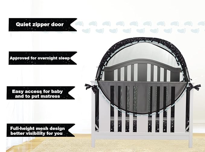 Safety Crib Tent to Keep Baby in Pop up Mosquito Net Netting Canopy Mesh Cover for Toddler - Black