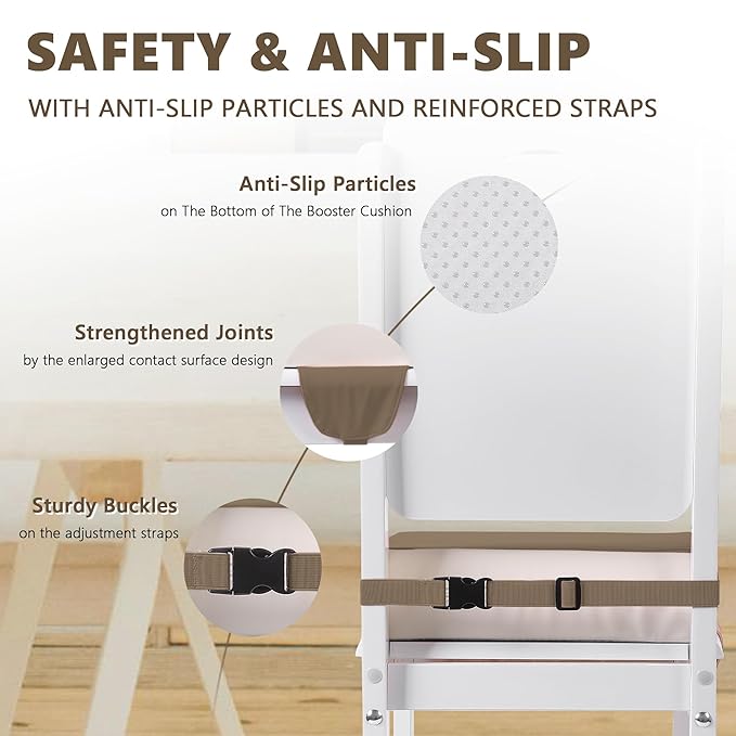 Booster Seat for Kitchen Chair, Toddler Booster Seats for Dining Table with Adjustable Straps Portable for Travel Camping Eating, Booster Cushion for Table for Baby Child Infant Kid Boy Girl