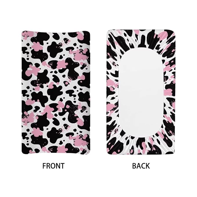 Cow Changing Table Cover for Baby Girls Diaper Changing Table Cover Soft Washable Stretchy Changing Mat Sheet Cover Black Pink