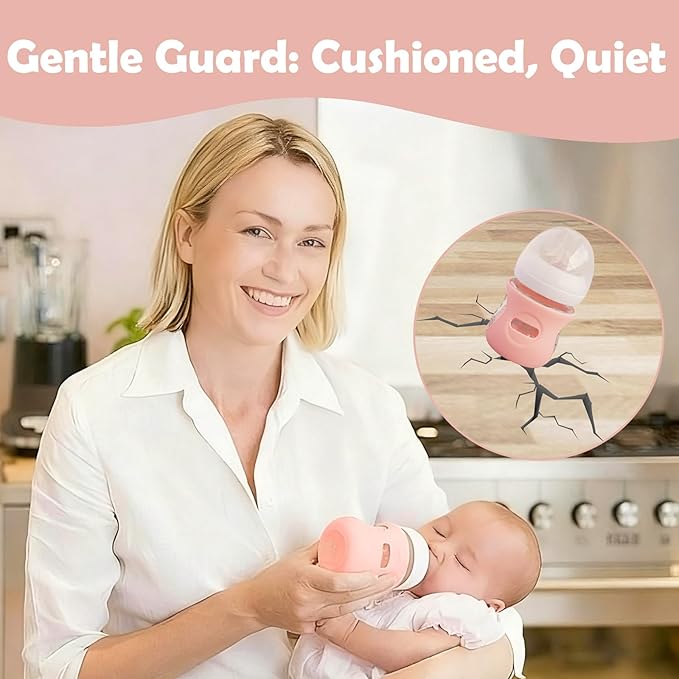 3 Pack Silicone Sleeves for Avent Natural Glass Baby Bottles, Anti Breakage Baby Bottle Holder, Compatible with Philips Avent Glass Natural Baby Bottle (Cute Pink+Light Purple+Beige, 4 OZ)