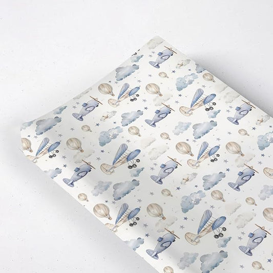 Plane Hot Air Balloon Transportation Pattern Baby Changing Pad Cover, Unisex Aircraft Clouds Stars Nursery Diaper Changing Table Pad Mat Sheet for Boys Girls-16x32