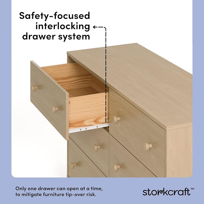 Storkcraft Texas 6 Drawer Dresser (Driftwood) – GREENGUARD Gold Certified Baby Dresser, Interlocking Drawer System for Nursery & Kids’ Bedroom, Brown Chest for Kids Bedroom, Nursery Storage